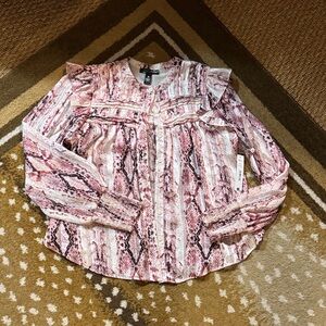 Aqua Pink and White Patterned Blouse